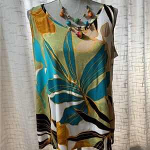 Chico's Graphic Blue and Gold Sleeveless Top